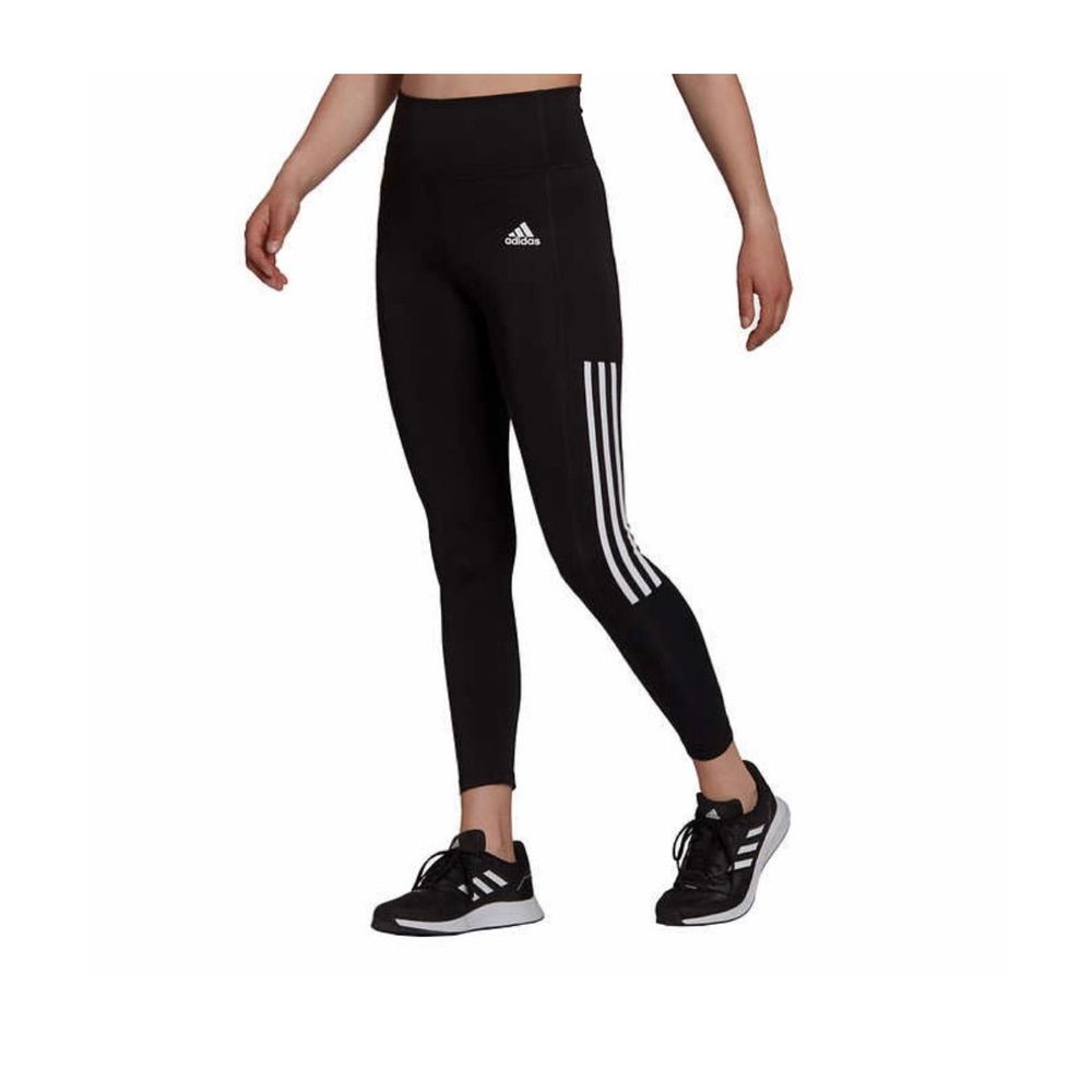 ADIDAS Ladies' 3-Stripe w/Mesh NWT leggings Carbon Sz Med Tight Fit 7/8 Style - Picture 2 of 15